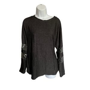 Blumin Apparel gray ribbed knit sweater silver jeweled long sleeve small